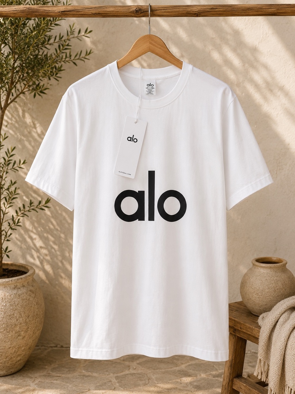 ALO Yoga Men's White Tee with Black Logo